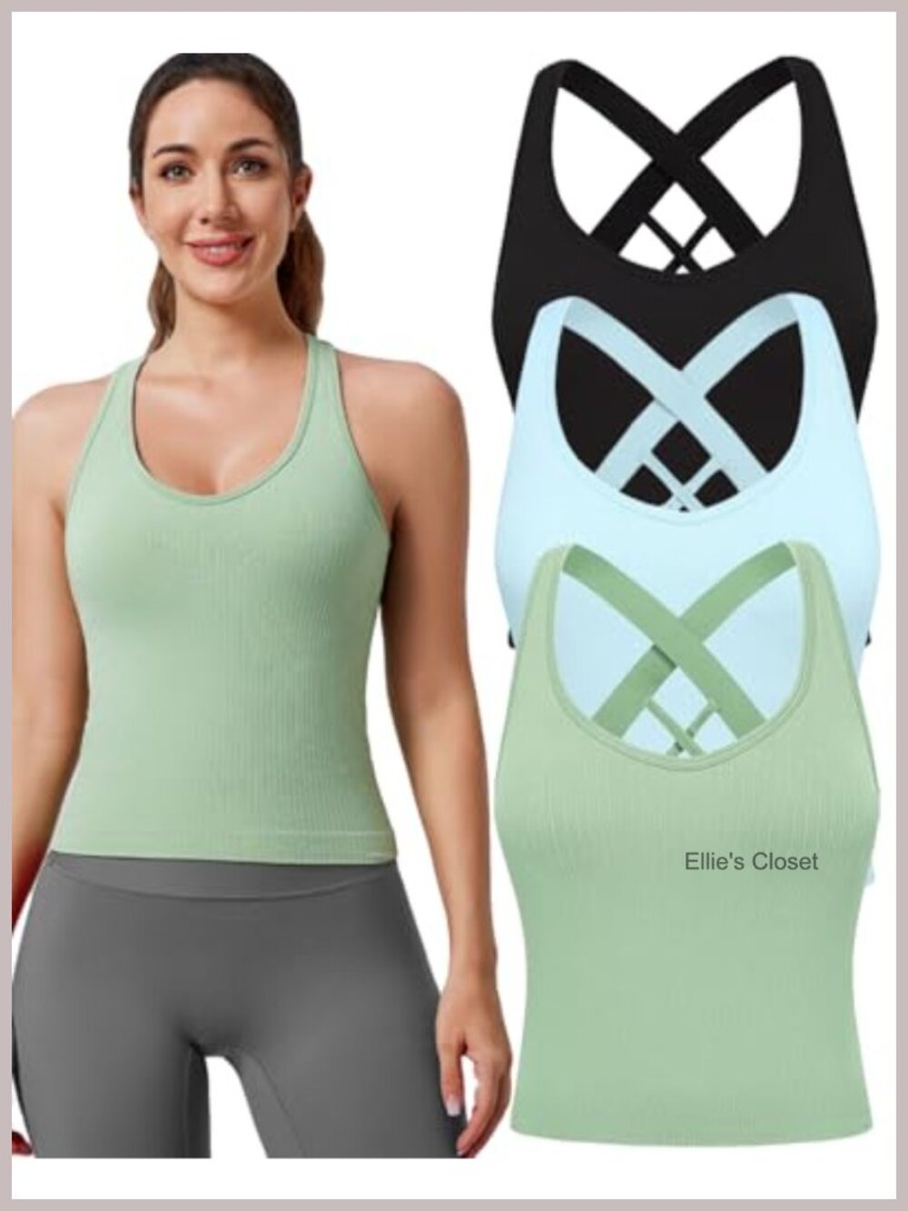 Seamless Strappy Crop Tank Top with Built in Bra, Wide Shoulder Straps